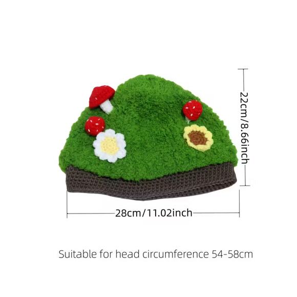 Handmade Cottage Core Cute Unique Green Mushroom Beret Hat - Picture 4 of 4